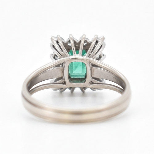 Bague 52 Bague vintage en or blanc avec émeraude et diamants 58 Facettes