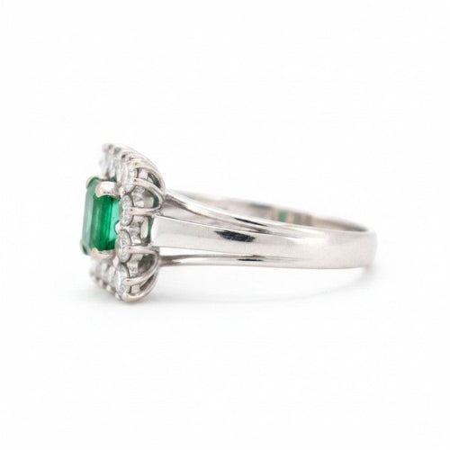 Bague 52 Bague vintage en or blanc avec émeraude et diamants 58 Facettes