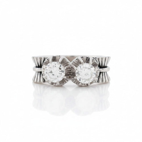 Bague 51 Art déco - Bague Toi et Moi en platine, or blanc et diamants 58 Facettes