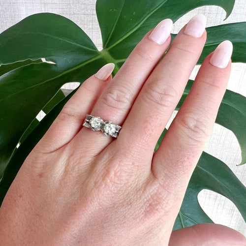 Bague 51 Art déco - Bague Toi et Moi en platine, or blanc et diamants 58 Facettes