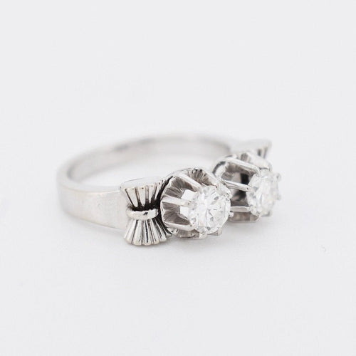 Bague 51 Art déco - Bague Toi et Moi en platine, or blanc et diamants 58 Facettes