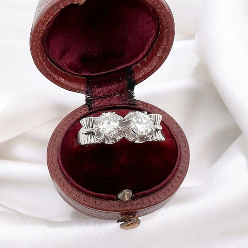 Bague 51 Art déco - Bague Toi et Moi en platine, or blanc et diamants 58 Facettes