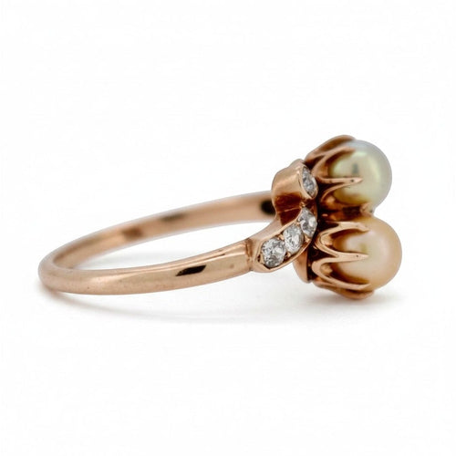 Bague 54 Belle Époque Toi et Moi - Bague en or rose, perles et diamants 58 Facettes RI-1014