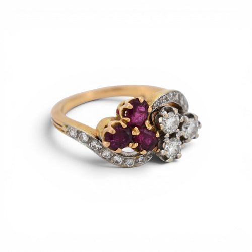 Bague 55 Belle Époque - Bague Toi et Moi en or jaune, rubis et diamants 58 Facettes RI-1054