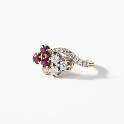 Bague 55 Belle Époque - Bague Toi et Moi en or jaune, rubis et diamants 58 Facettes RI-1054