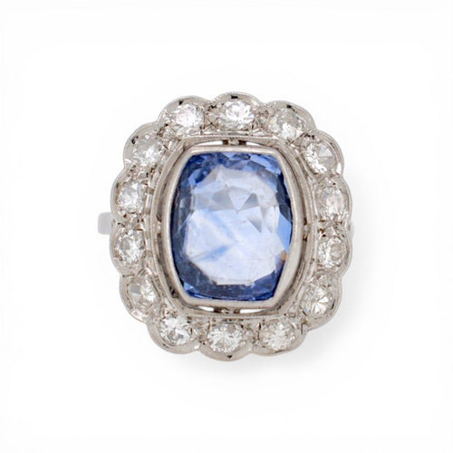 Bague 55 Art déco - Bague Pompadour en platine, saphir de Ceylan et diamants 58 Facettes RI-1034
