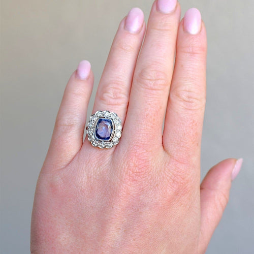 Bague 55 Art déco - Bague Pompadour en platine, saphir de Ceylan et diamants 58 Facettes RI-1034