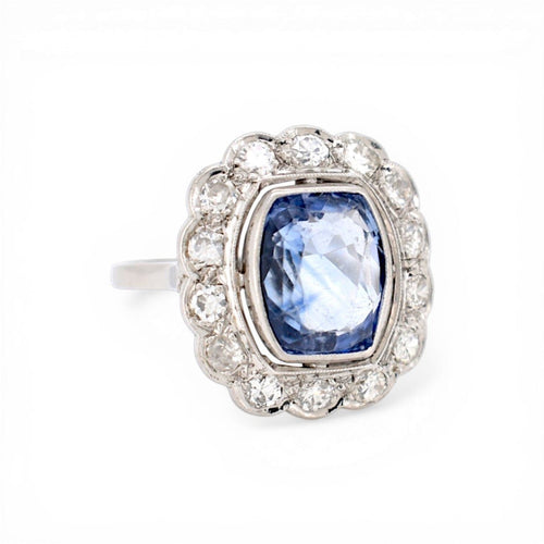 Bague 55 Art déco - Bague Pompadour en platine, saphir de Ceylan et diamants 58 Facettes RI-1034