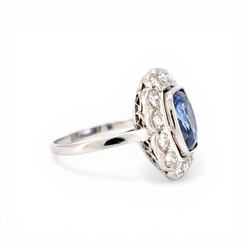 Bague 55 Art déco - Bague Pompadour en platine, saphir de Ceylan et diamants 58 Facettes RI-1034