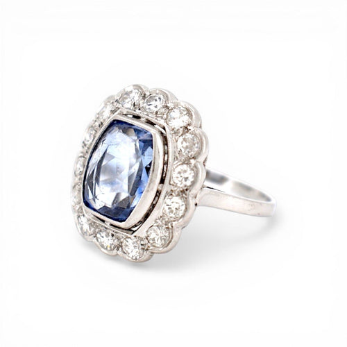 Bague 55 Art déco - Bague Pompadour en platine, saphir de Ceylan et diamants 58 Facettes RI-1034