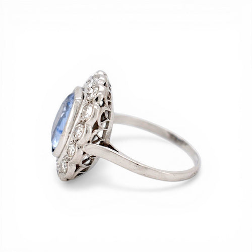 Bague 55 Art déco - Bague Pompadour en platine, saphir de Ceylan et diamants 58 Facettes RI-1034
