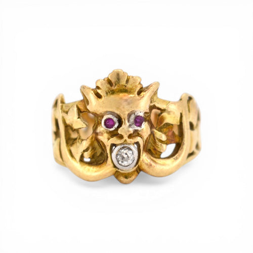 Bague 55 Art Nouveau - Bague gargouille en or jaune, rubis et diamant 58 Facettes RI-1016