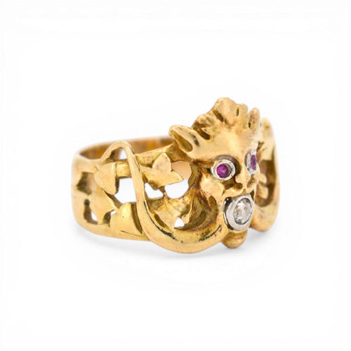 Bague 55 Art Nouveau - Bague gargouille en or jaune, rubis et diamant 58 Facettes RI-1016