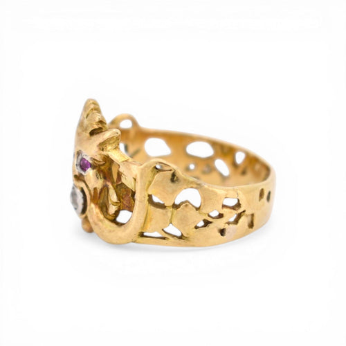 Bague 55 Art Nouveau - Bague gargouille en or jaune, rubis et diamant 58 Facettes RI-1016