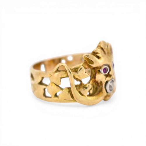 Bague 55 Art Nouveau - Bague gargouille en or jaune, rubis et diamant 58 Facettes RI-1016