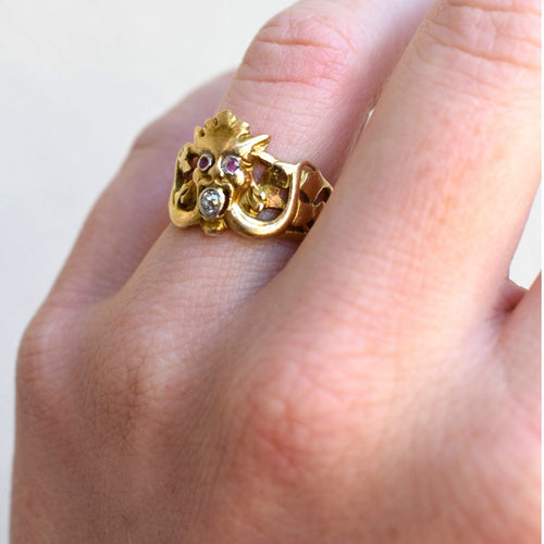 Bague 55 Art Nouveau - Bague gargouille en or jaune, rubis et diamant 58 Facettes RI-1016