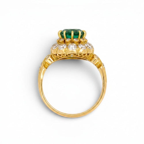 Bague 52 Bague cocktail victorienne double halo en or jaune, émeraude et diamants 58 Facettes RI-1037