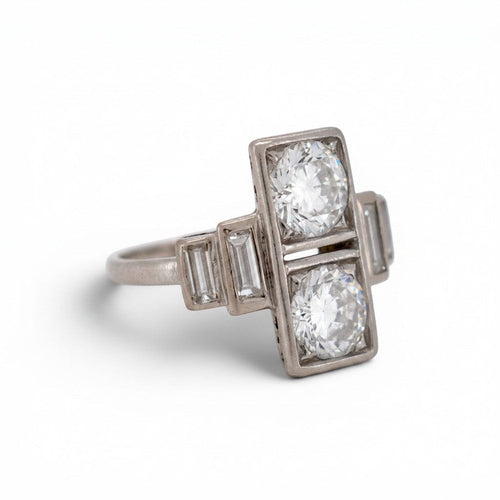 Bague 53 Art déco Toi et Moi - Bague en platine et diamants taille ancienne 58 Facettes RI-1048