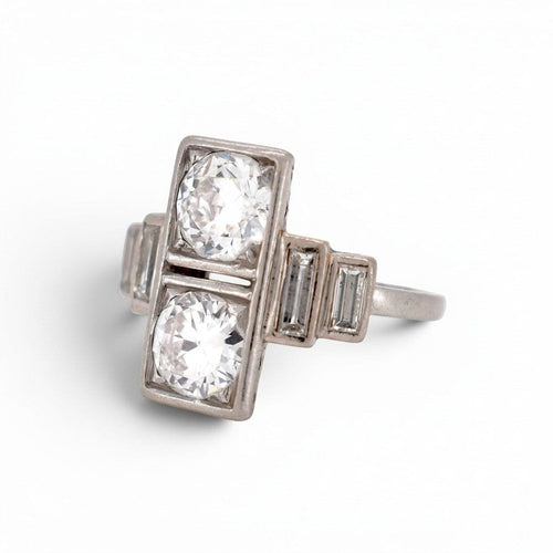 Bague 53 Art déco Toi et Moi - Bague en platine et diamants taille ancienne 58 Facettes RI-1048