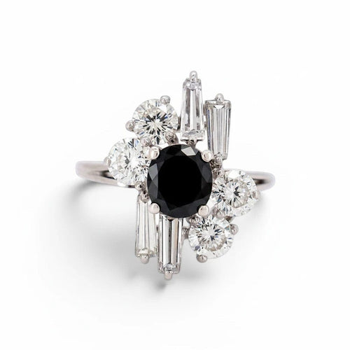Bague 53 Bague moderniste en or blanc 18 ct avec saphir et diamants 58 Facettes RI-1033