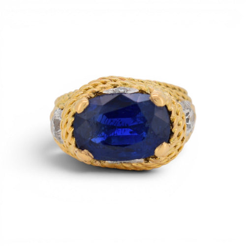 Bague 54.5 Mid-Century - Bague tressée en or jaune, saphir Ceylan et diamants 58 Facettes RI-1041