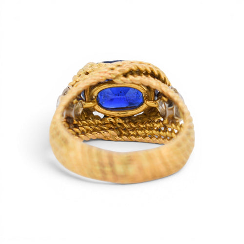 Bague 54.5 Mid-Century - Bague tressée en or jaune, saphir Ceylan et diamants 58 Facettes RI-1041