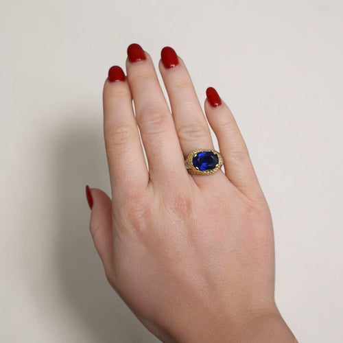 Bague 54.5 Mid-Century - Bague tressée en or jaune, saphir Ceylan et diamants 58 Facettes RI-1041