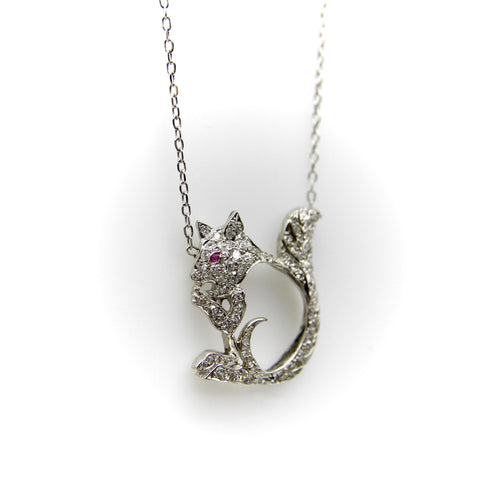 Pendentif Rétro - Pendentif écureuil en platine, or blanc, diamants et rubis 58 Facettes A2009E