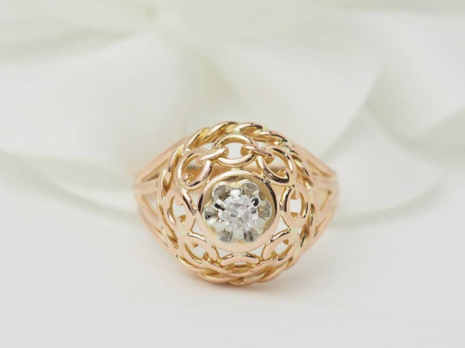 Bague 55 Bague Tank ancienne en or rose 18 carats avec diamant – Années 1940 58 Facettes 33321
