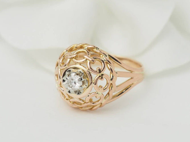 Bague 55 Bague Tank ancienne en or rose 18 carats avec diamant – Années 1940 58 Facettes 33321
