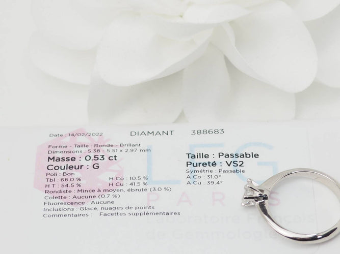 Bague 52 Bague solitaire en or blanc et diamant 0,53 ct 58 Facettes 31903/31120