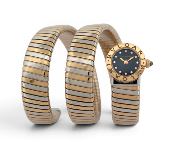 Montre Bulgari Tubogas - Montre triple tour en or jaune 18K et acier 58 Facettes 275115