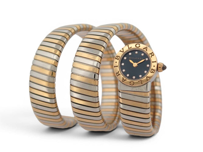 Montre Bulgari Tubogas - Montre triple tour en or jaune 18K et acier 58 Facettes 275115
