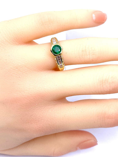 Bague 50 Bague jonc en or jaune 18 carats, émeraude et diamants 58 Facettes AB732