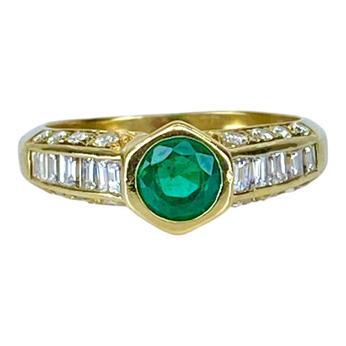 Bague 50 Bague jonc en or jaune 18 carats, émeraude et diamants 58 Facettes AB732