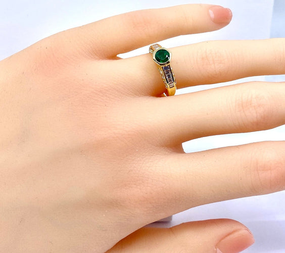 Bague 50 Bague jonc en or jaune 18 carats, émeraude et diamants 58 Facettes AB732