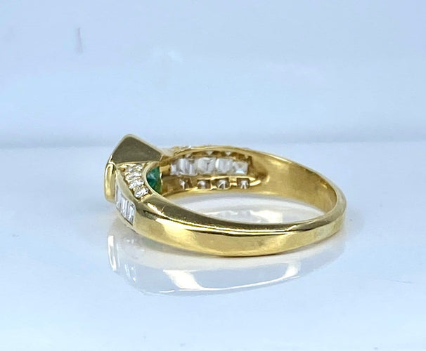 Bague 50 Bague jonc en or jaune 18 carats, émeraude et diamants 58 Facettes AB732