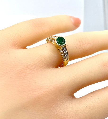 Bague 50 Bague jonc en or jaune 18 carats, émeraude et diamants 58 Facettes AB732