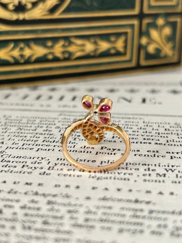 Bague 51 Art Nouveau - Bague florale en or rose, platine, rubis et diamants 58 Facettes 271