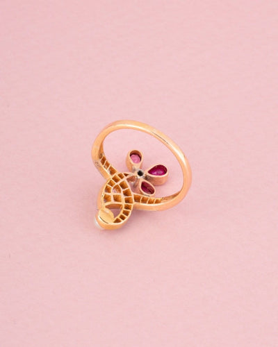 Bague 51 Art Nouveau - Bague florale en or rose, platine, rubis et diamants 58 Facettes 271