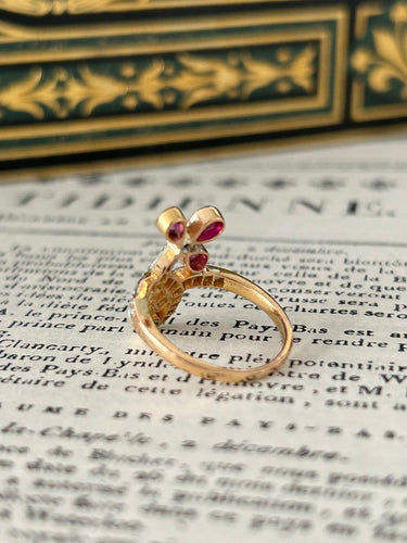 Bague 51 Art Nouveau - Bague florale en or rose, platine, rubis et diamants 58 Facettes 271