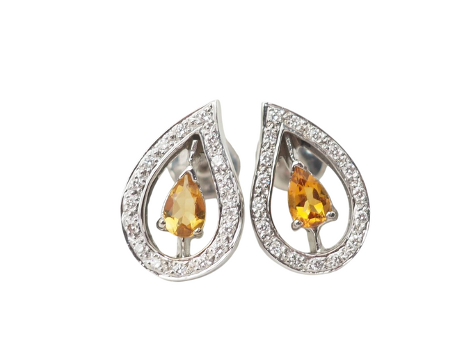 Boucles d'oreilles Boucles d'oreilles - Citrines et diamants en or blanc 58 Facettes 32804 b