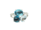 Bague aigue-marine et topazes bleues en or blanc avec diamants