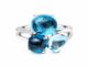 Bague 54 Bague aigue-marine et topazes bleues en or blanc avec diamants 58 Facettes 33785