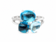 Bague 54 Bague aigue-marine et topazes bleues en or blanc avec diamants 58 Facettes 33785