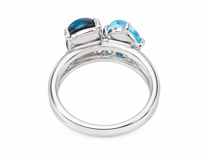 Bague 54 Bague aigue-marine et topazes bleues en or blanc avec diamants 58 Facettes 33785