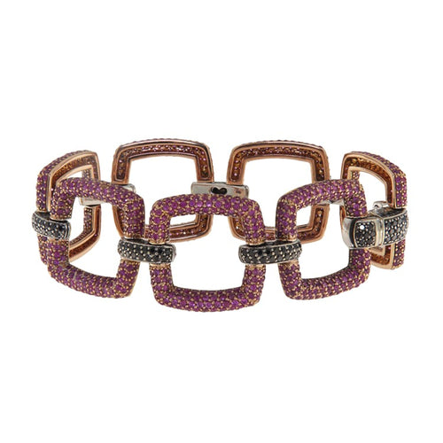 Bracelet Bracelet en or rose et blanc, rubis et diamants noirs 58 Facettes G3958