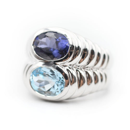 Bague 54 Bulgari Baccellato - Bague en or blanc, iolite et topaze 58 Facettes 11111