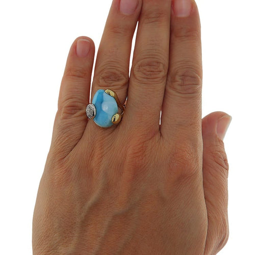 Bague 54 Bague en or jaune et blanc avec larimar et diamants 58 Facettes G3960