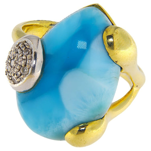 Bague 54 Bague en or jaune et blanc avec larimar et diamants 58 Facettes G3960